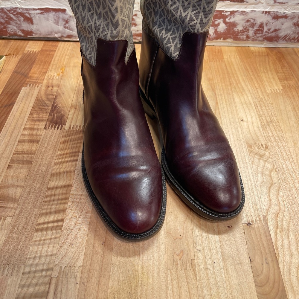 Michael Kors Burgundy Leather Monogram Riding Boots Womens 7 M Made in Italy - Picture 6 of 13